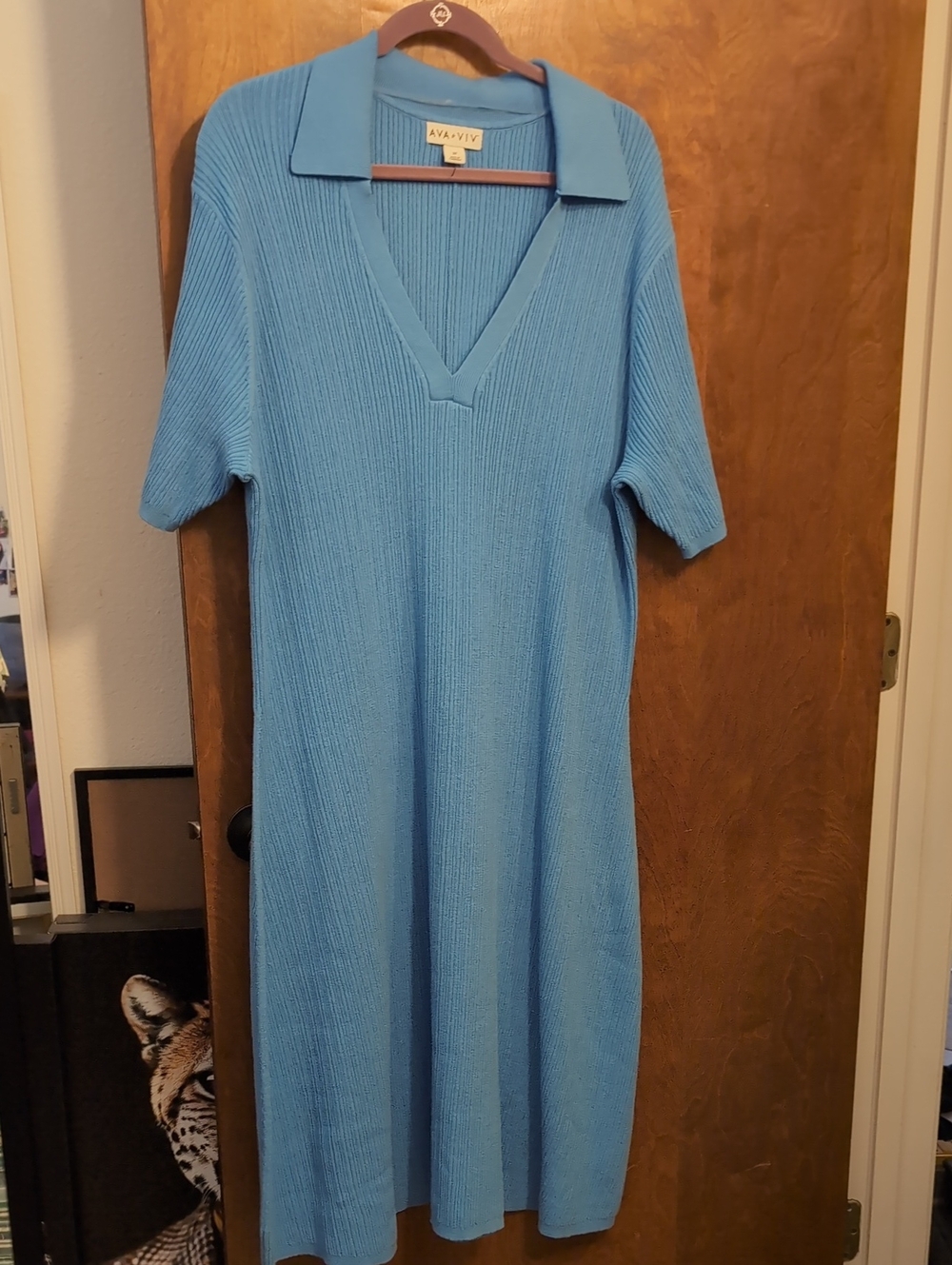 Ava & Viv Blue Ribbed Knit Polo Dress